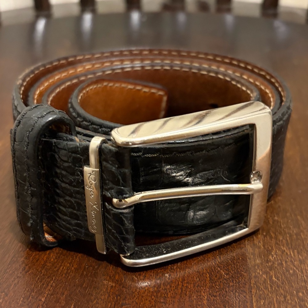 Roger Ximenez Black Leather Crocodile Pattern Belt